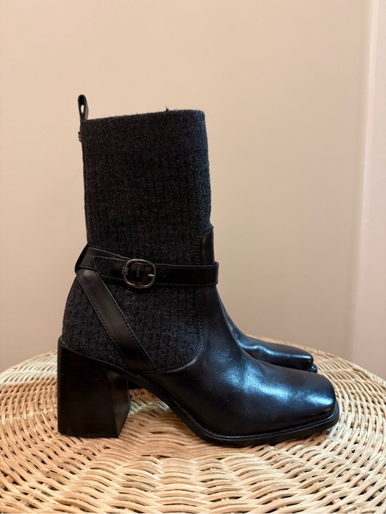 Sam Edelman Shoes - Sam Edelman Marci Black Leather & Knit Buckle Block Heel Ankle Boots